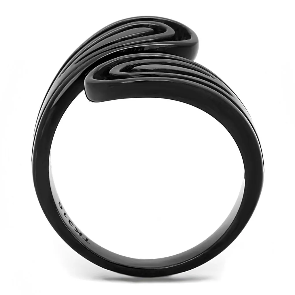 IP Black(Ion Plating) Stainless Steel Ring with No Stone for Women Style TK3059