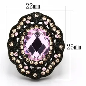 IP Black(Ion Plating) Stainless Steel Ring with Top Grade Crystal in Light Rose for Women Style TK1154