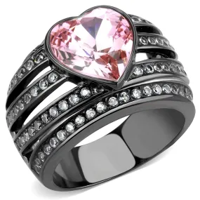 IP Black(Ion Plating) Stainless Steel Ring with Top Grade Crystal in Light Rose for Women Style TK3686