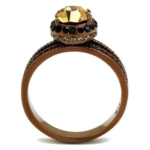 IP Coffee light Stainless Steel Ring with Top Grade Crystal in Light Smoked for Women Style TK2654