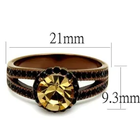 IP Coffee light Stainless Steel Ring with Top Grade Crystal in Light Smoked for Women Style TK2654