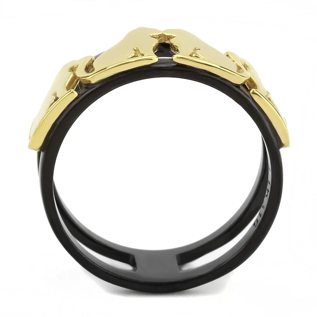 IP Gold  IP Black (Ion Plating) Stainless Steel Ring with No Stone for Women Style TK3609