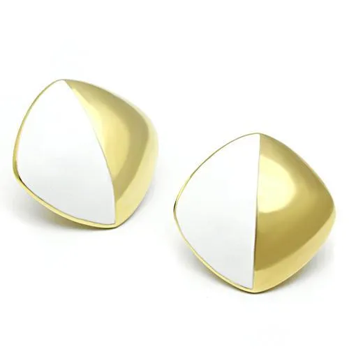 IP Gold(Ion Plating) Brass Earrings with Epoxy in White for Women White Stone Color Style GL340