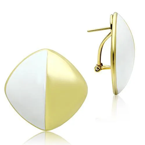 IP Gold(Ion Plating) Brass Earrings with Epoxy in White for Women White Stone Color Style GL340