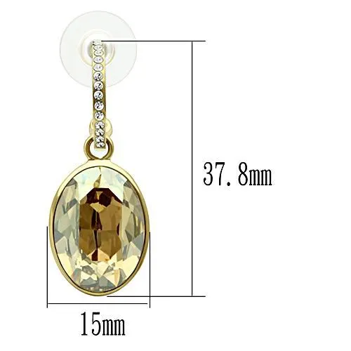 IP Gold(Ion Plating) Brass Earrings with Top Grade Crystal in Champagne for Women Champagne Stone Color Style GL257