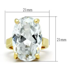 IP Gold(Ion Plating) Brass Ring with AAA Grade CZ in Clear for Women Style GL083