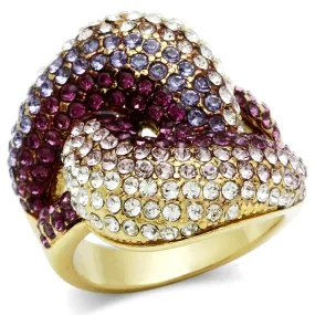 IP Gold(Ion Plating) Brass Ring with Top Grade Crystal in Multi Color for Women Style GL306