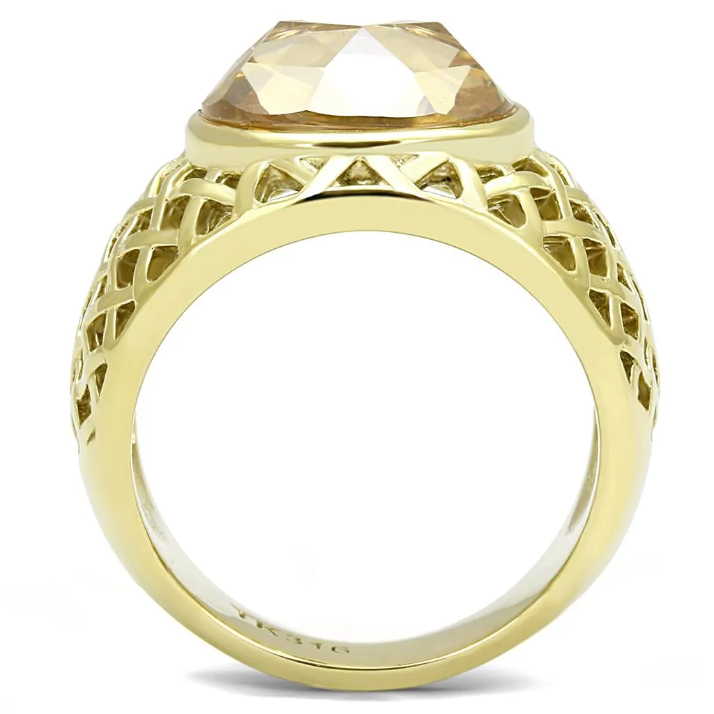 IP Gold(Ion Plating) Stainless Steel Ring with AAA Grade CZ in Champagne for Women Style TK3122