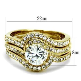 IP Gold(Ion Plating) Stainless Steel Ring with AAA Grade CZ in Clear for Women Style TK2742