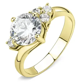 IP Gold(Ion Plating) Stainless Steel Ring with AAA Grade CZ in Clear for Women Style TK3670