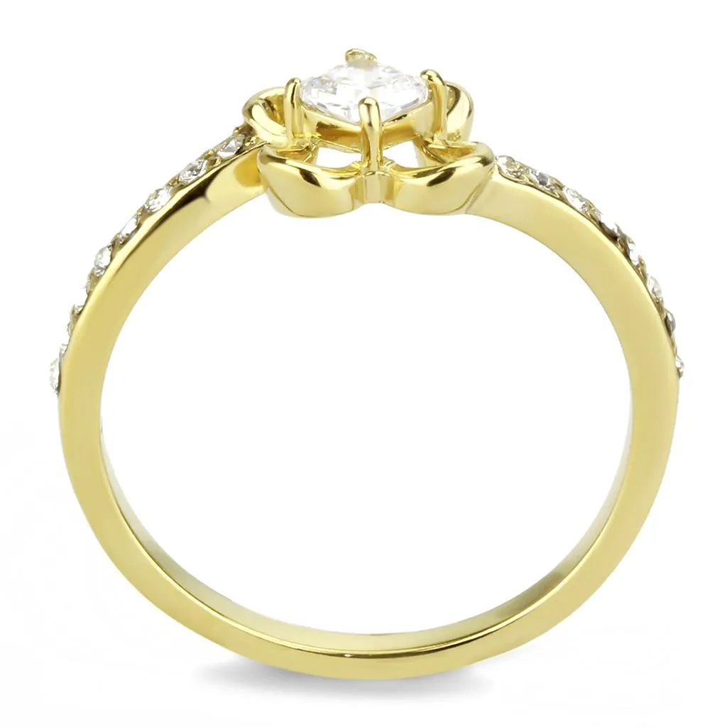 IP Gold(Ion Plating) Stainless Steel Ring with AAA Grade CZ in Clear for Women Style TK3711