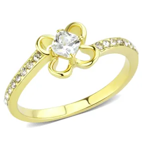 IP Gold(Ion Plating) Stainless Steel Ring with AAA Grade CZ in Clear for Women Style TK3711