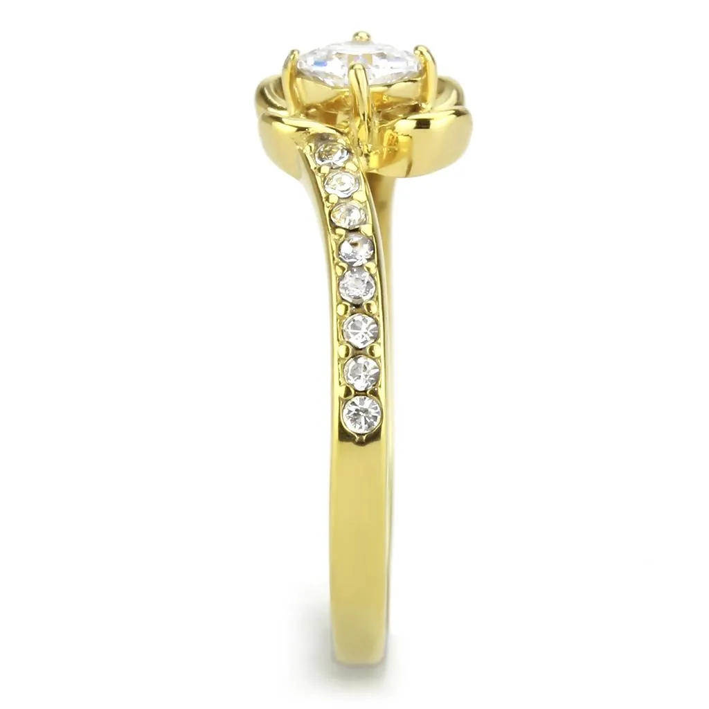 IP Gold(Ion Plating) Stainless Steel Ring with AAA Grade CZ in Clear for Women Style TK3711