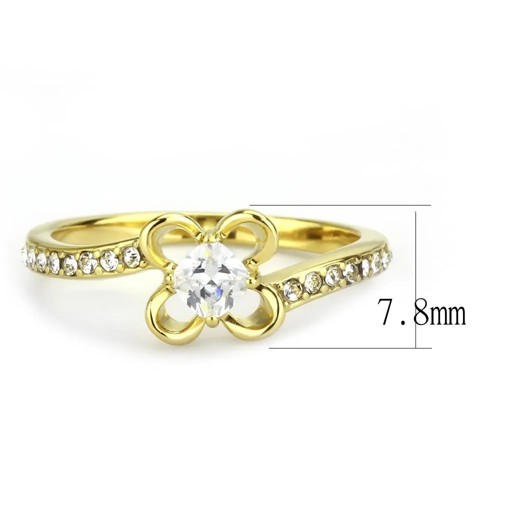 IP Gold(Ion Plating) Stainless Steel Ring with AAA Grade CZ in Clear for Women Style TK3711