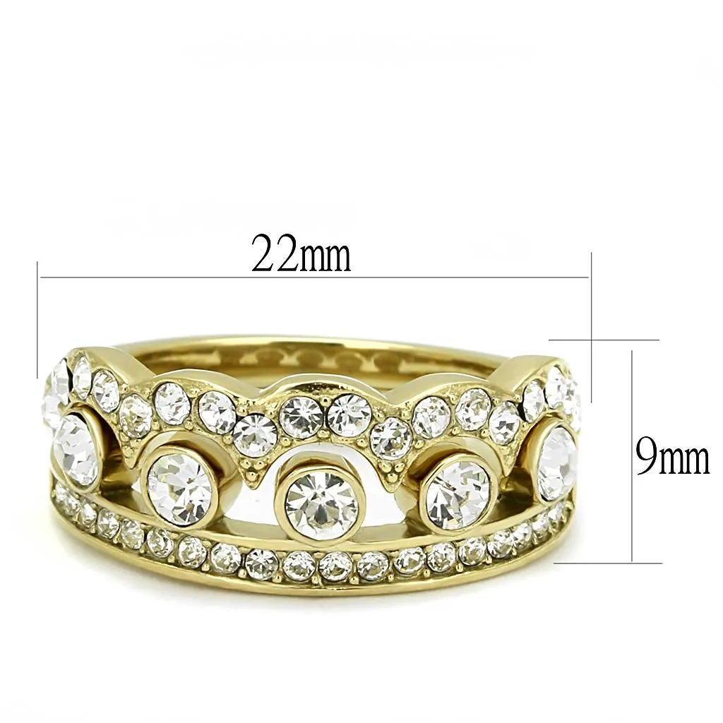 IP Gold(Ion Plating) Stainless Steel Ring with Top Grade Crystal in Clear for Women Style TK3123