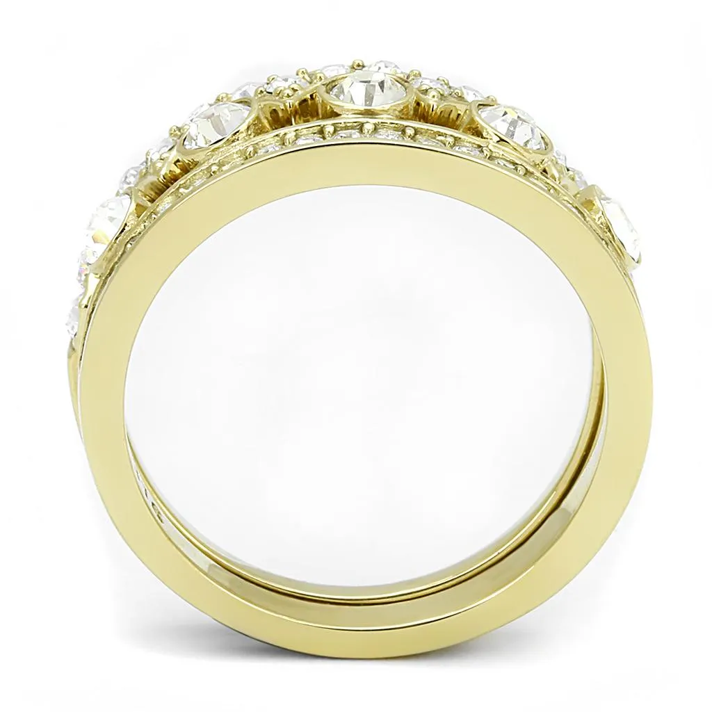 IP Gold(Ion Plating) Stainless Steel Ring with Top Grade Crystal in Clear for Women Style TK3123