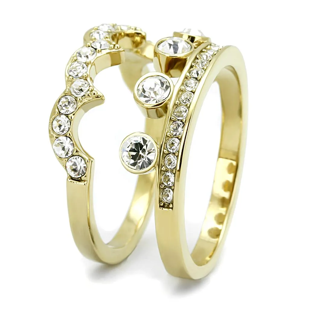 IP Gold(Ion Plating) Stainless Steel Ring with Top Grade Crystal in Clear for Women Style TK3123