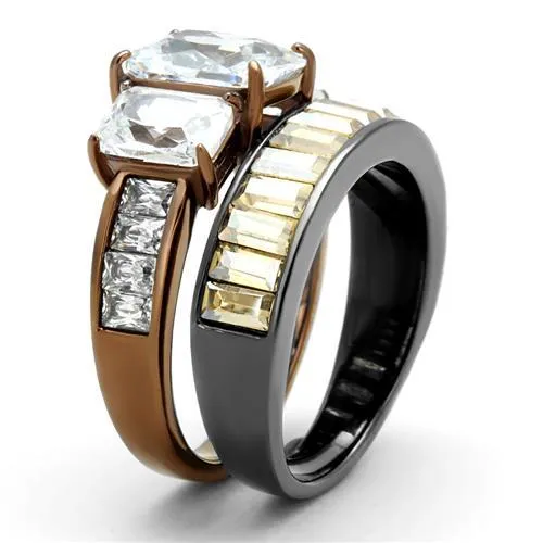 IP Light Black & IP Light coffee Stainless Steel Ring with AAA Grade CZ in Clear for Women Style TK2747