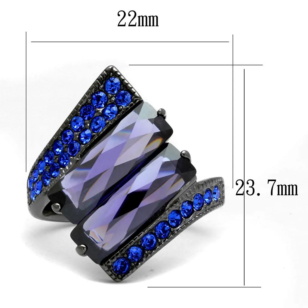 IP Light Black (IP Gun) Stainless Steel Ring with AAA Grade CZ in Tanzanite for Women Style TK2996