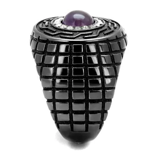 IP Light Black (IP Gun) Stainless Steel Ring with Semi-Precious Amethyst Crystal in Amethyst for Women Style TK2813