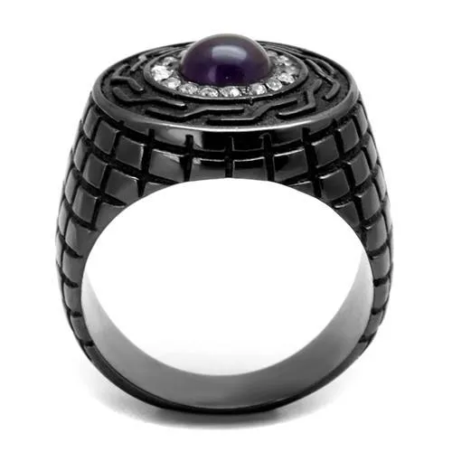 IP Light Black (IP Gun) Stainless Steel Ring with Semi-Precious Amethyst Crystal in Amethyst for Women Style TK2813