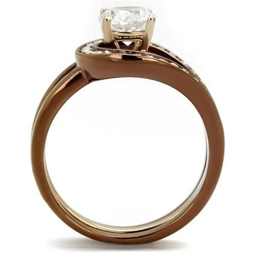 IP Rose Gold & IP light Coffee Stainless Steel Ring with AAA Grade CZ in Clear for Women Style TK2032LC