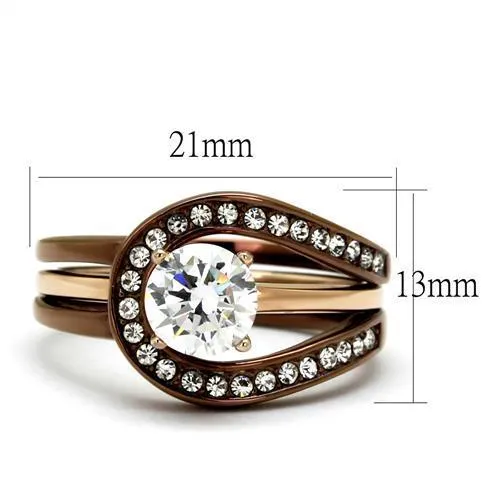 IP Rose Gold & IP light Coffee Stainless Steel Ring with AAA Grade CZ in Clear for Women Style TK2032LC