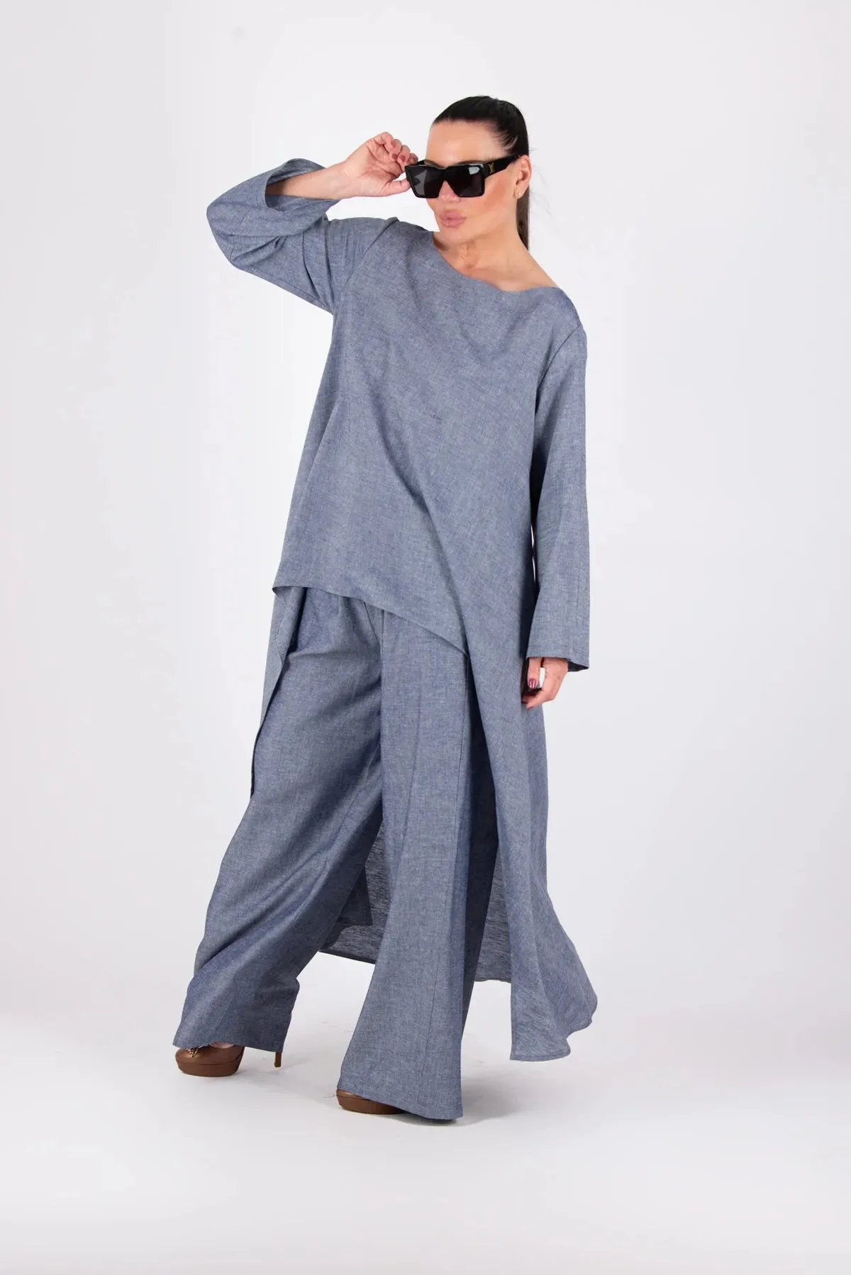 JESIKA JEANS BLUE WIDE LINEN TOP