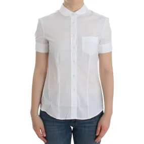 John Galliano Chic White Cotton Blend Shortsleeve Blouse