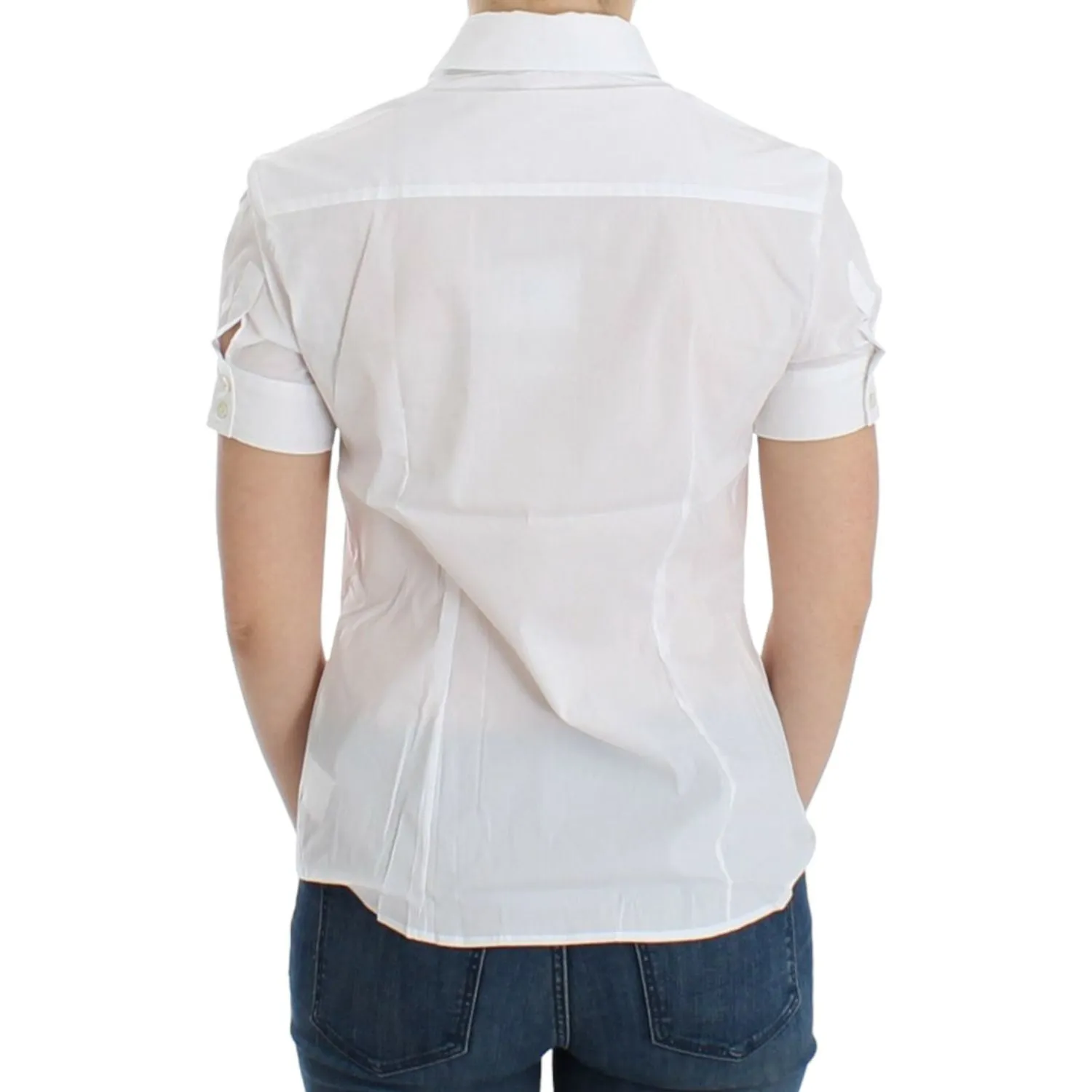 John Galliano Chic White Cotton Blend Shortsleeve Blouse