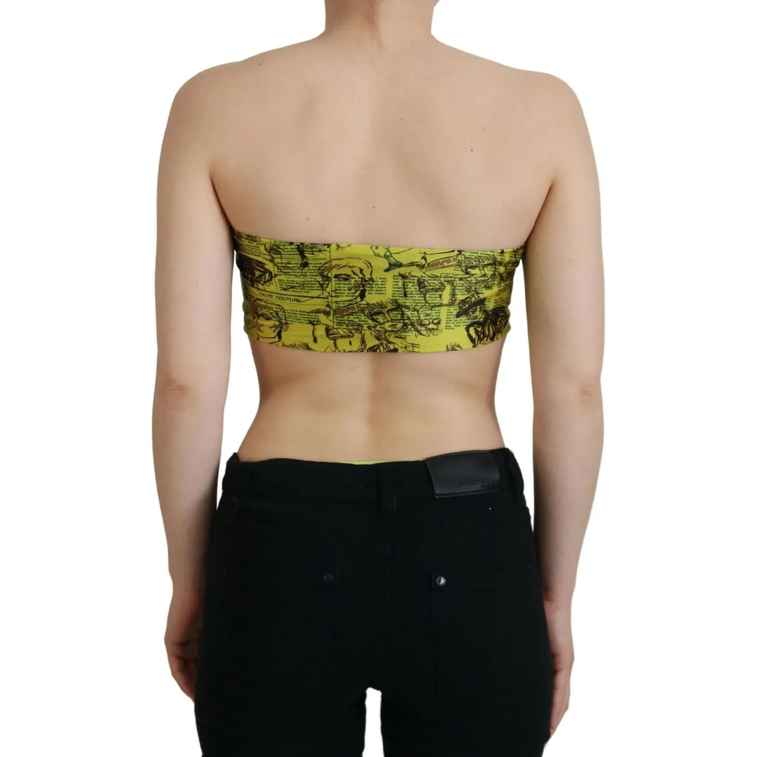 John Galliano Chic Yellow Graphic Cropped Top