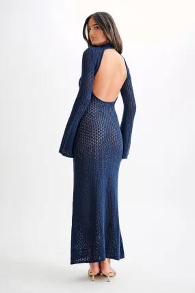 Julia Crochet Open Back Maxi Dress - Navy