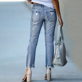 Julia Fashion - Fashion Skinny Solid Color Ripped Jeans