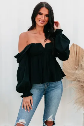 Kathryn Off The Shoulder Long Sleeve Top (Black)