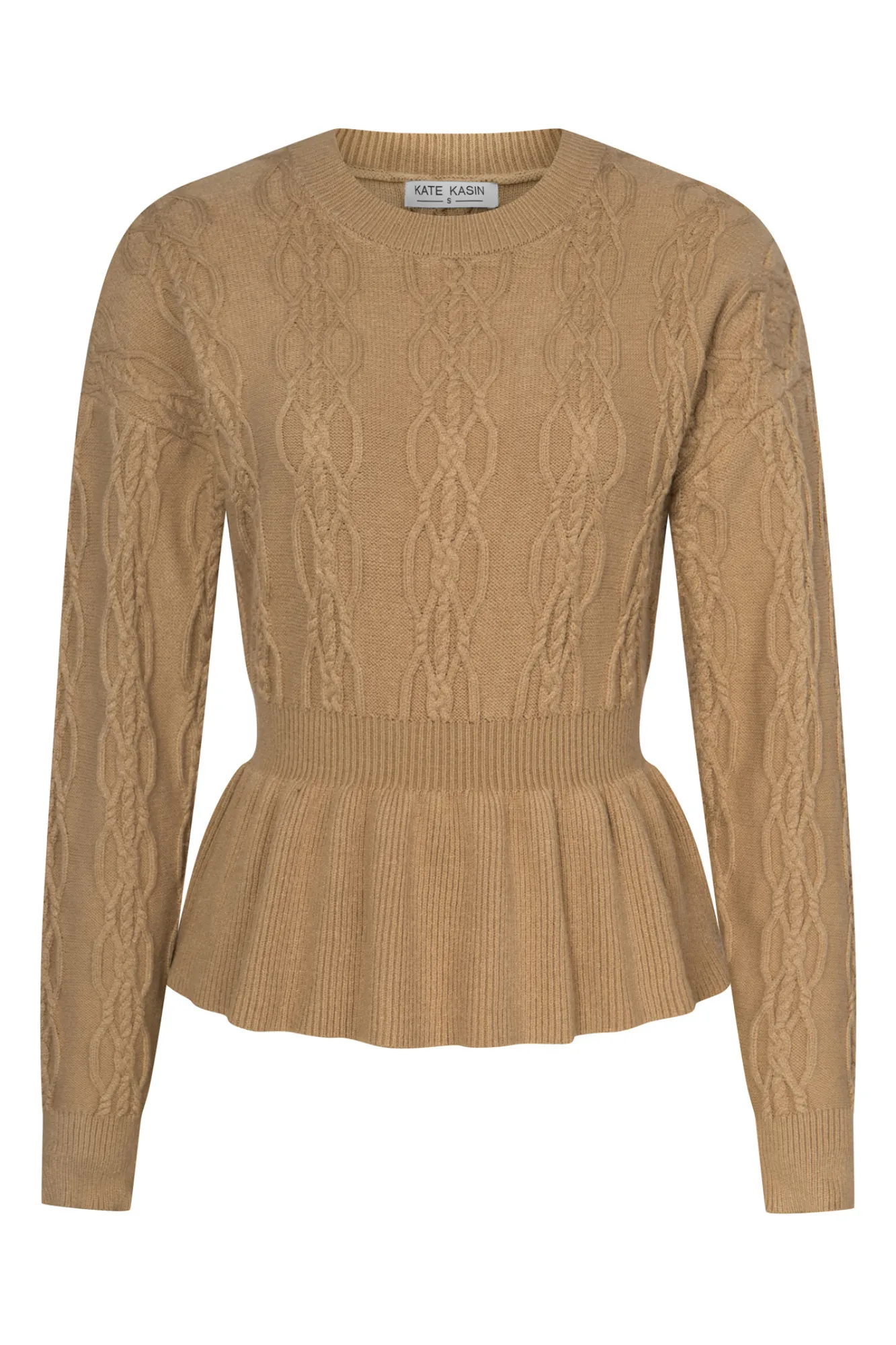 KK Women Peplum Hem Sweater Dropped Shoulder Crew Neck Defined Waist Pullover