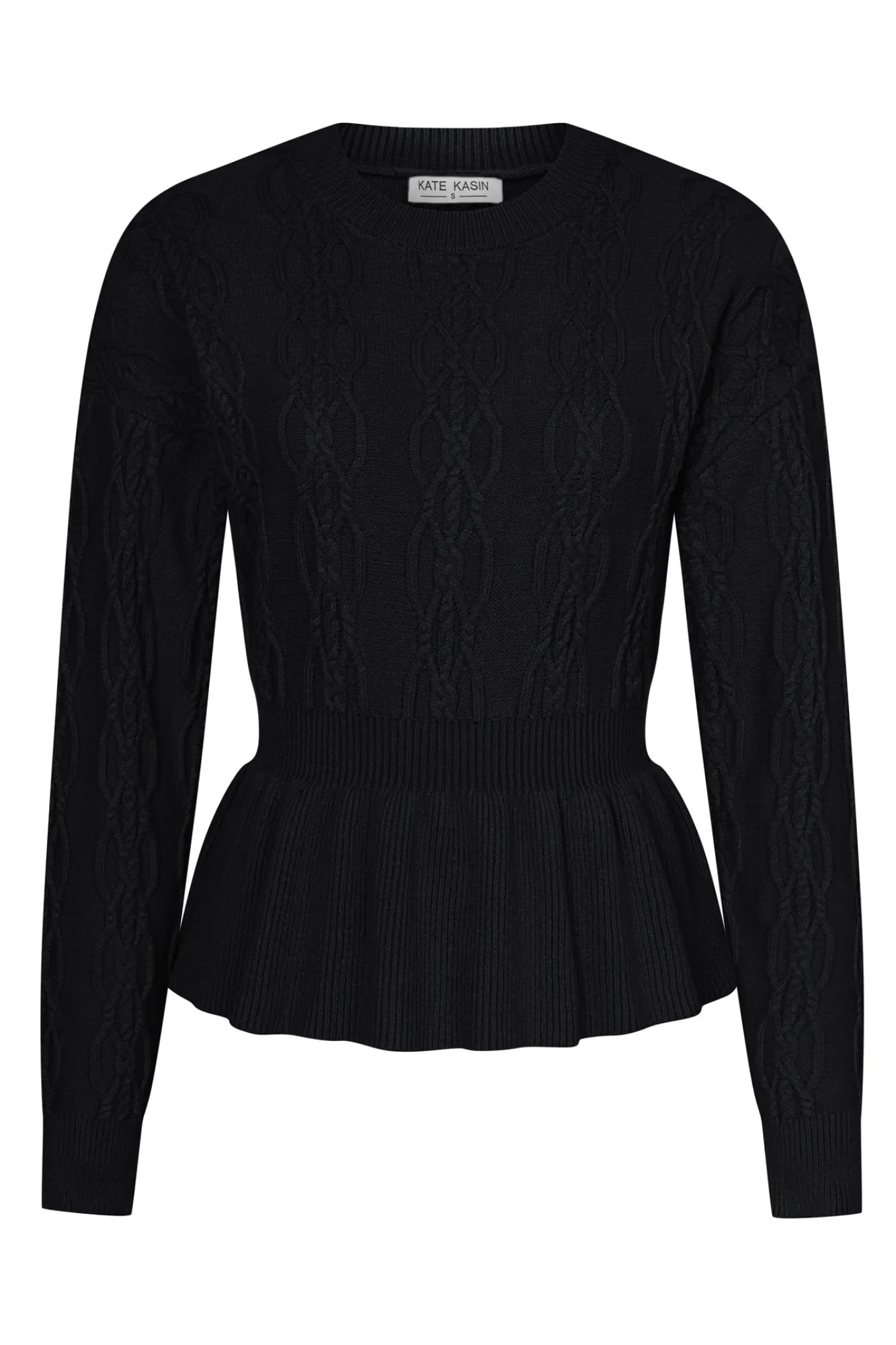 KK Women Peplum Hem Sweater Dropped Shoulder Crew Neck Defined Waist Pullover