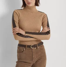 Lauren Ralph Lauren Faux-Leather-Trim Turtleneck Sweater