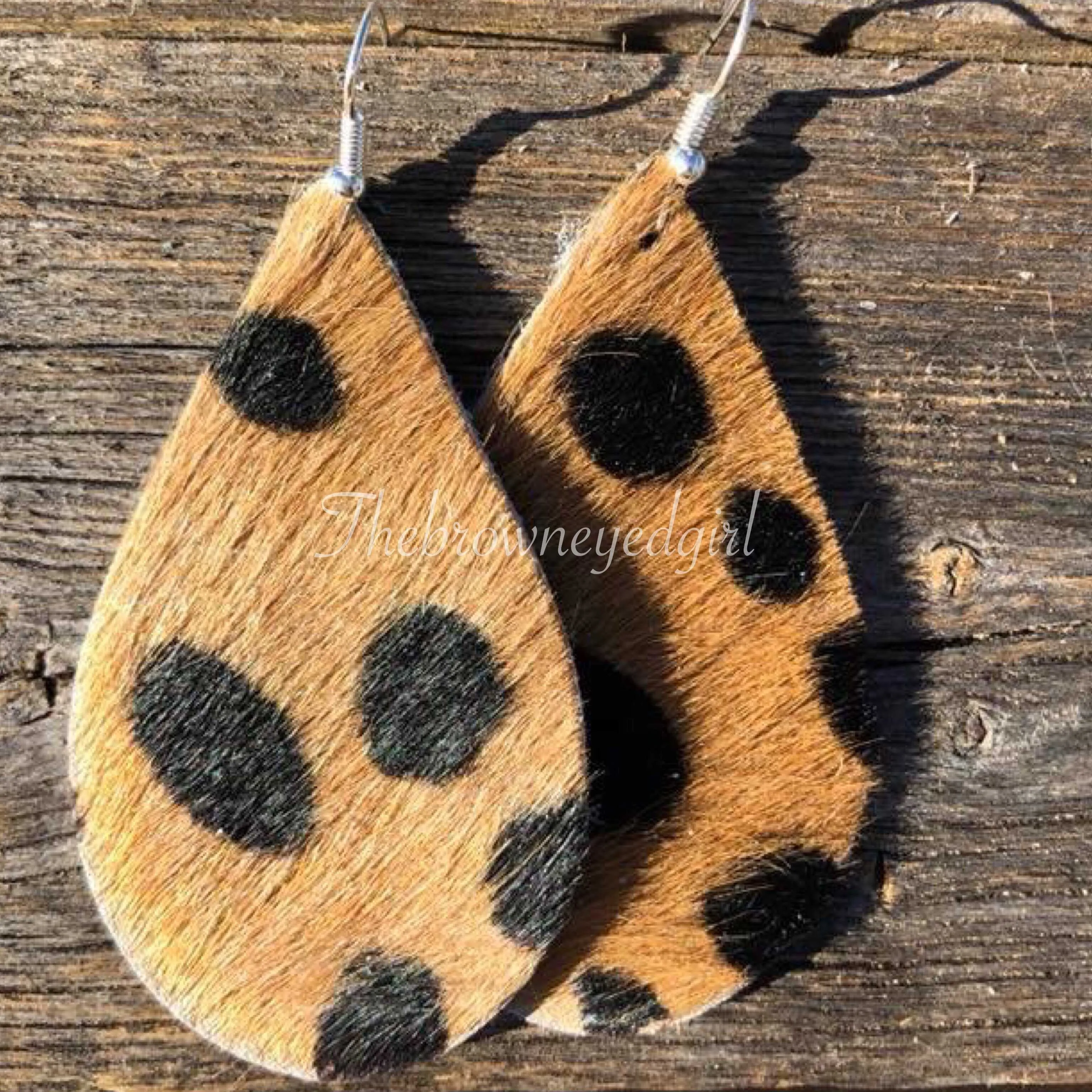 Leopard Leather Hair On Hide  Hand Made Earrings