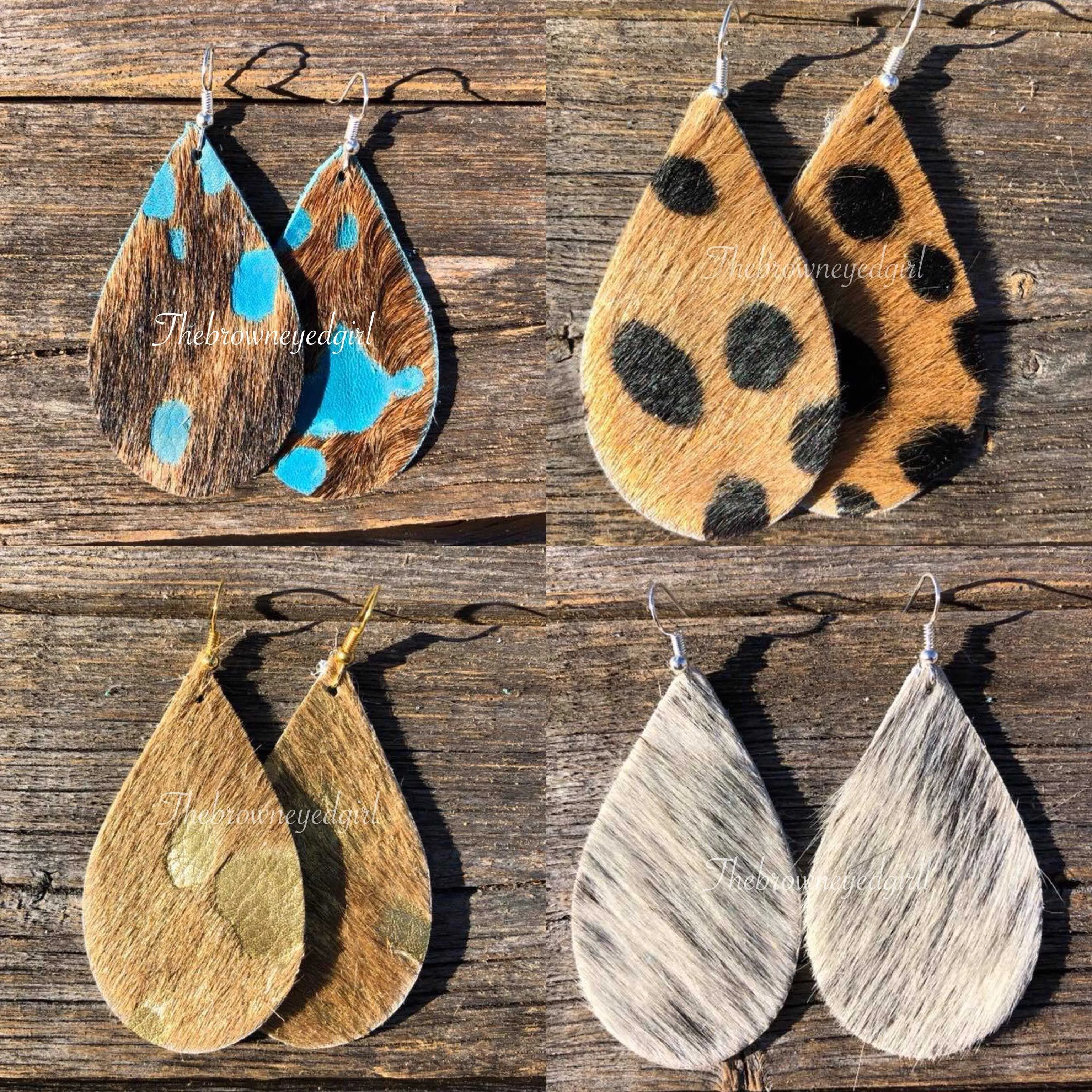 Leopard Leather Hair On Hide  Hand Made Earrings