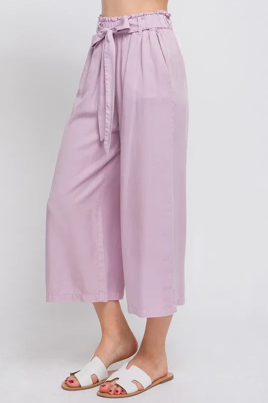 Lilac High Rise Tie Waist Tencel Paperbag Pants