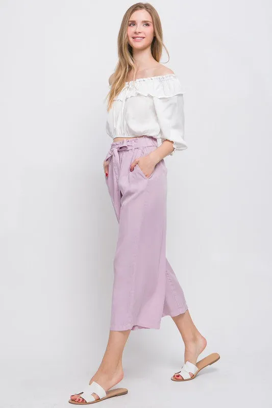 Lilac High Rise Tie Waist Tencel Paperbag Pants