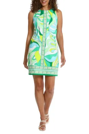 London Times Sleeveless Crew Neck Printed Shift Dress