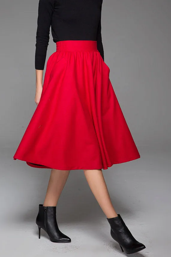 Lovely Elegant Midi Skirt Wool Skirt Winter Skirt With Elastic Waist (1430)