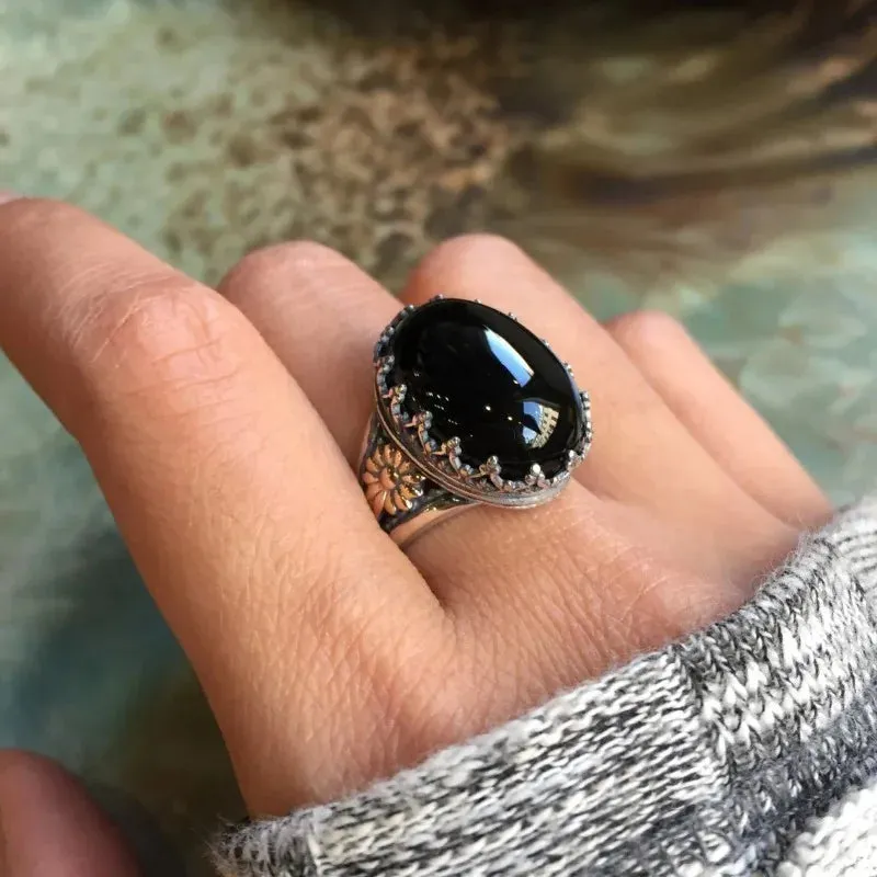 Luxury Black Women's Gemstone Ring