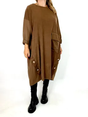 Made in Italy Lagenlook Matsu Button Cord Tunic in Chocolate. code 91805