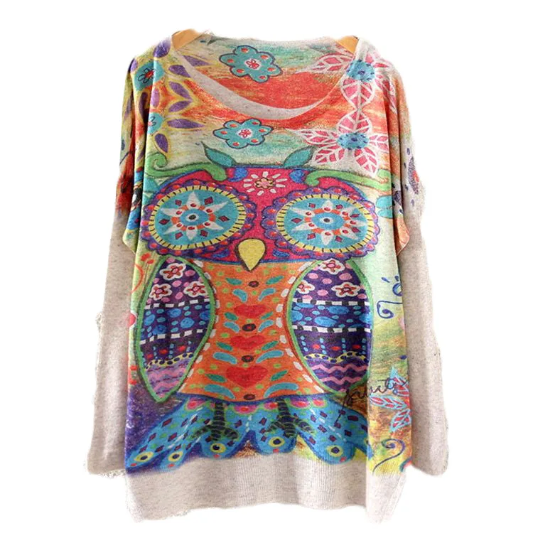 Mandala Owl Printed Knitted Long Sleeve