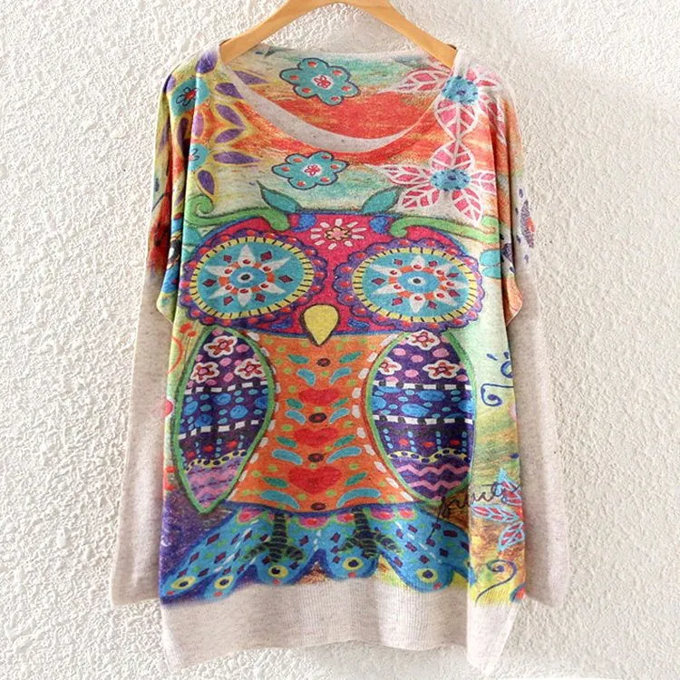 Mandala Owl Printed Knitted Long Sleeve