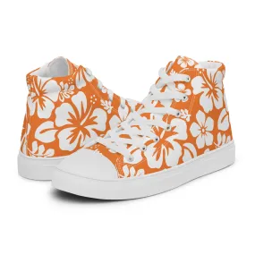 Men’s Orange and White Hawaiian Print High Top Shoes