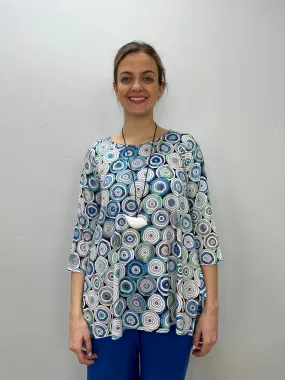 Mint and Blue Circles 3/4 Sleeve Shark-bite Tunic