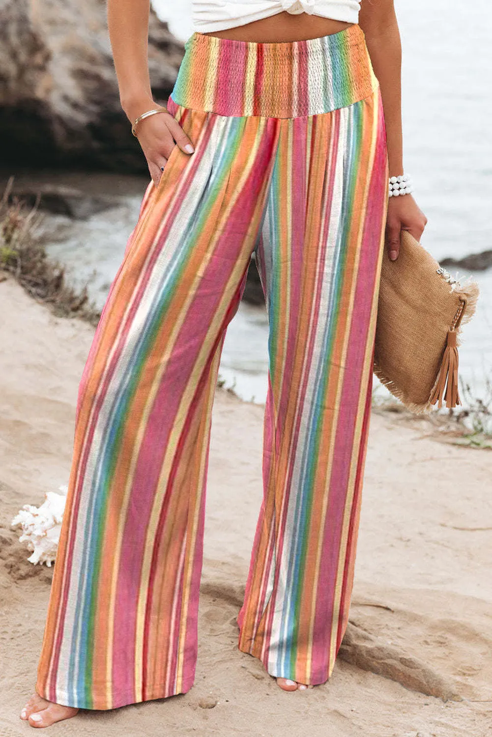 Multicolor Striped High Waist Wide Leg Pants